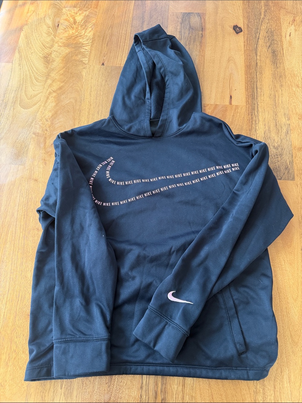 Nike Black Hoodie with Pink Swoosh Repeat Graphic